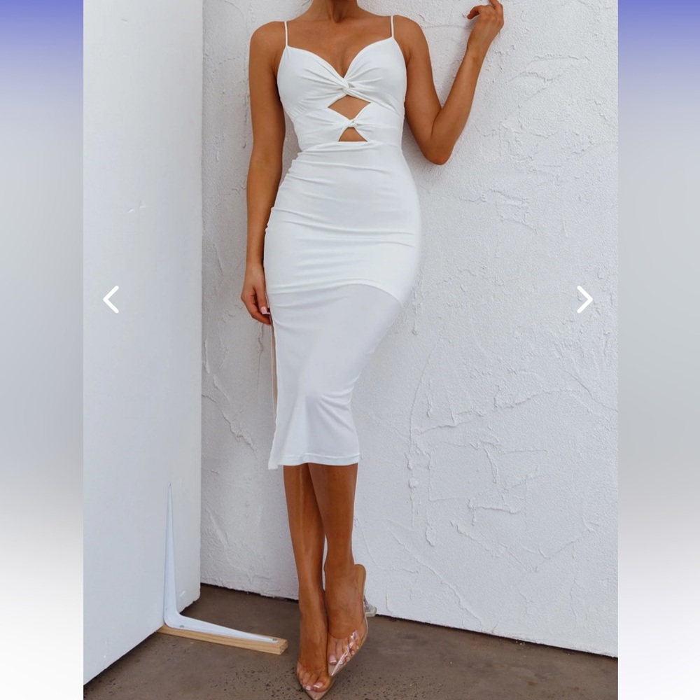 White Bridal Midi Dress with Twist Key Hole